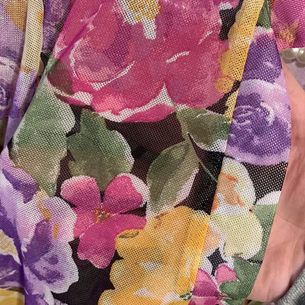 Beautiful Sheer Floral V-Neck Maxi Dress in Purple, Pink & Orange - Picture 5 of 6